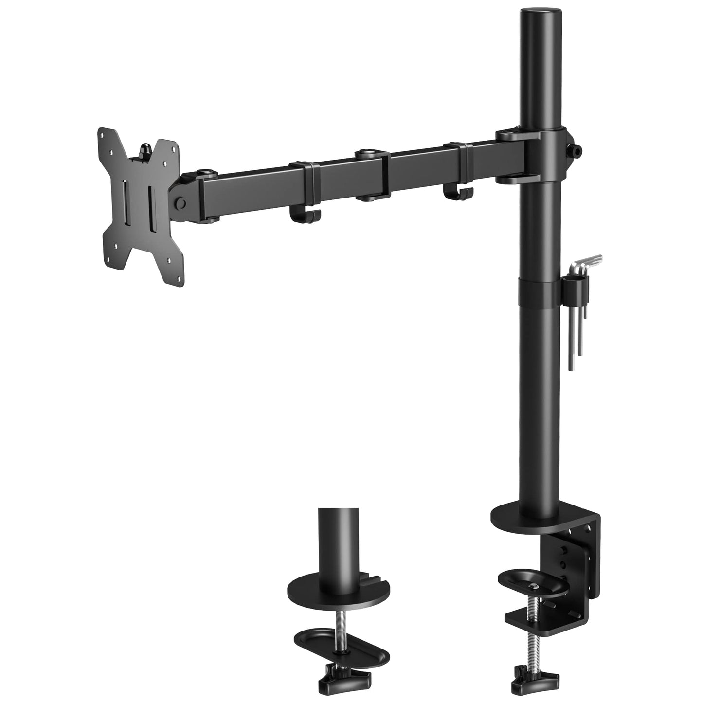 Monitora turētājs BONTEC 13-32 Zoll LED LCD ekrāniem līdz 10 kg, galda stiprinājums 1 monitoram, augstumā regulējams, noliecams, grozāms, 2 montāžas iespējas, VESA 75x75/100x100, melns