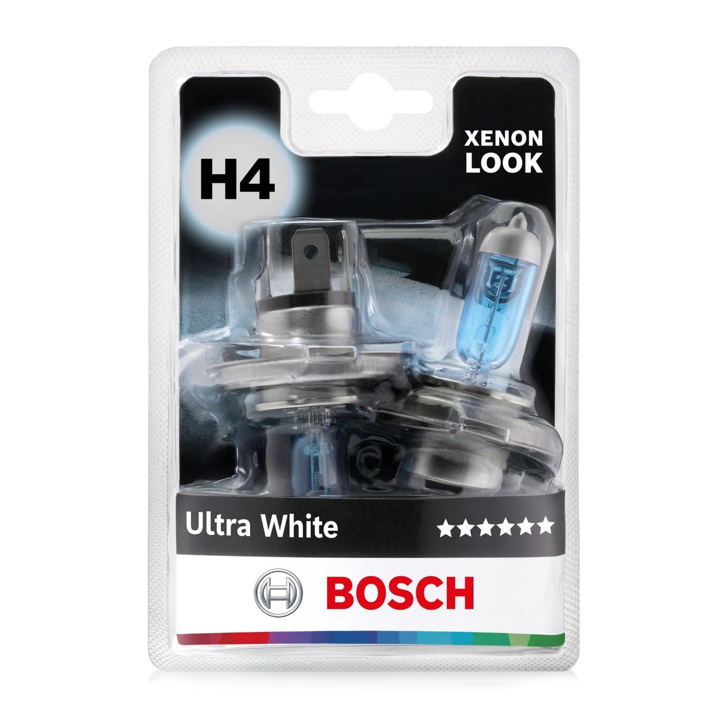 Bosch H4 Ultra White halogēna spuldze auto priekšējiem lukturiem, 12 V 60/55 W, moderns balta LED efekta izskats, P43t, 2 gab.