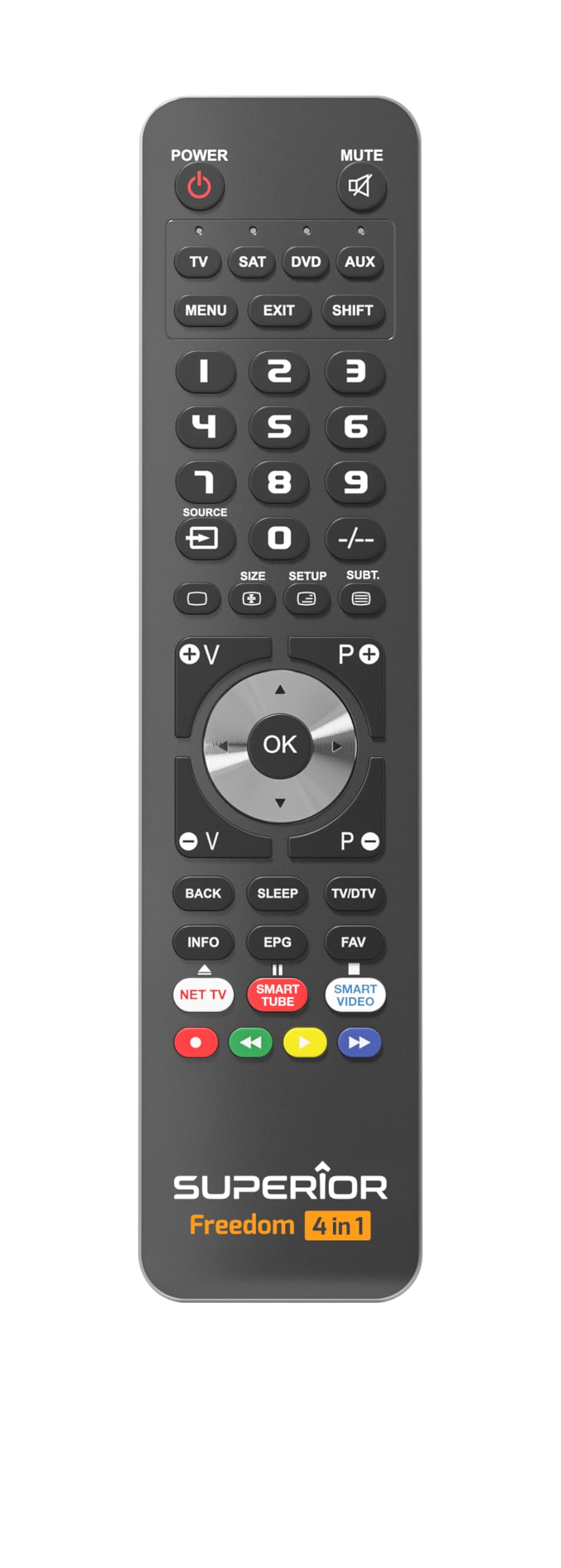 Superior Electronics Freedom 1in1 USB-C, universāla programmējama tālvadības pults vienam ierīcei, saderīga ar televizoriem, viedajiem televizoriem, set-top kastēm, DVD, projektoriem, skaņas joslām - melna, SUPTUB001