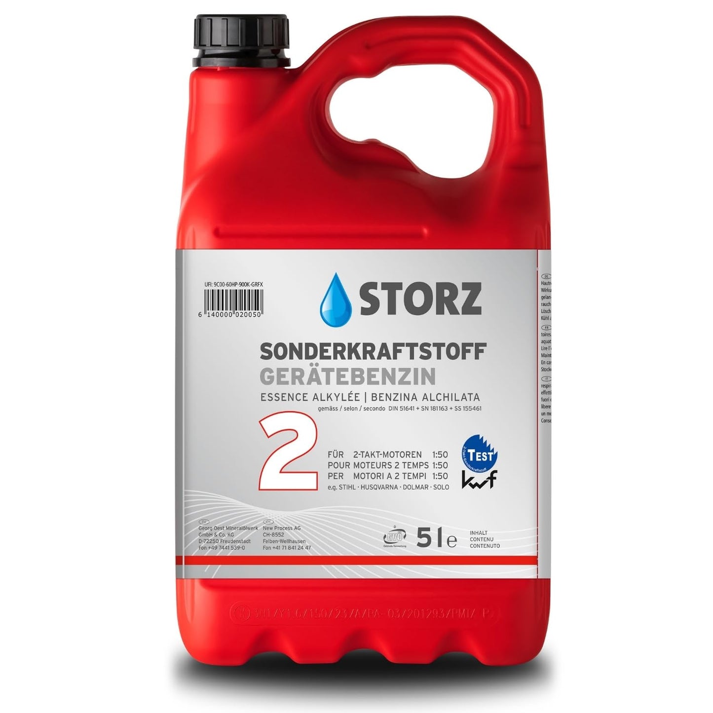 Ķēdes benzīns Storz 2T, 5 Liter kanistrs, alkilāta benzīns 1:25-1:50