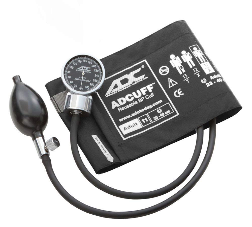 ADC Aneroīdi Diagnostix 700 - Premium kabatas asinsspiediena mērītājs ar Adcuff neilona manšeti, melns, profesionālai lietošanai.
