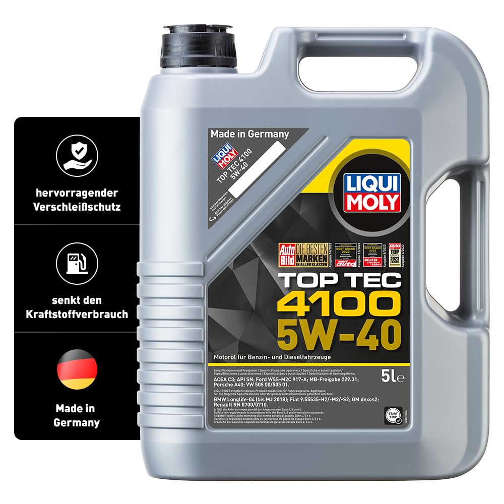Motoreļļa LIQUI MOLY Top Tec 4100 5W-40 5 L, sintētisko tehnoloģiju