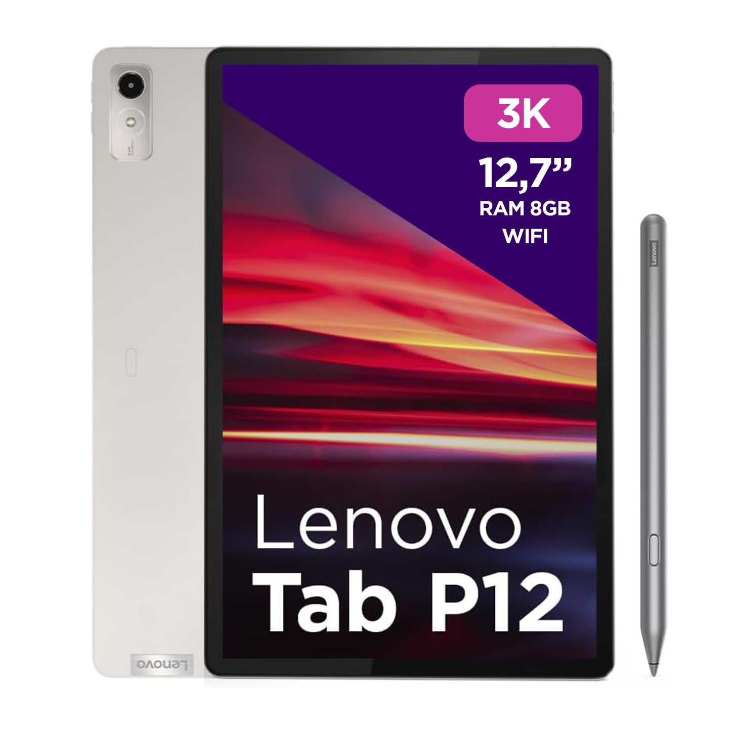 12. Lenovo Tab P12, 3K displejs 12,7 collu (30,5 cm) procesors MediaTek Dimensity 7050, RAM 8 GB, atmiņa 256 GB, WiFi 6, Android 13 planšetdators, auzu pelēkā krāsā, iekļauts zīmulis
