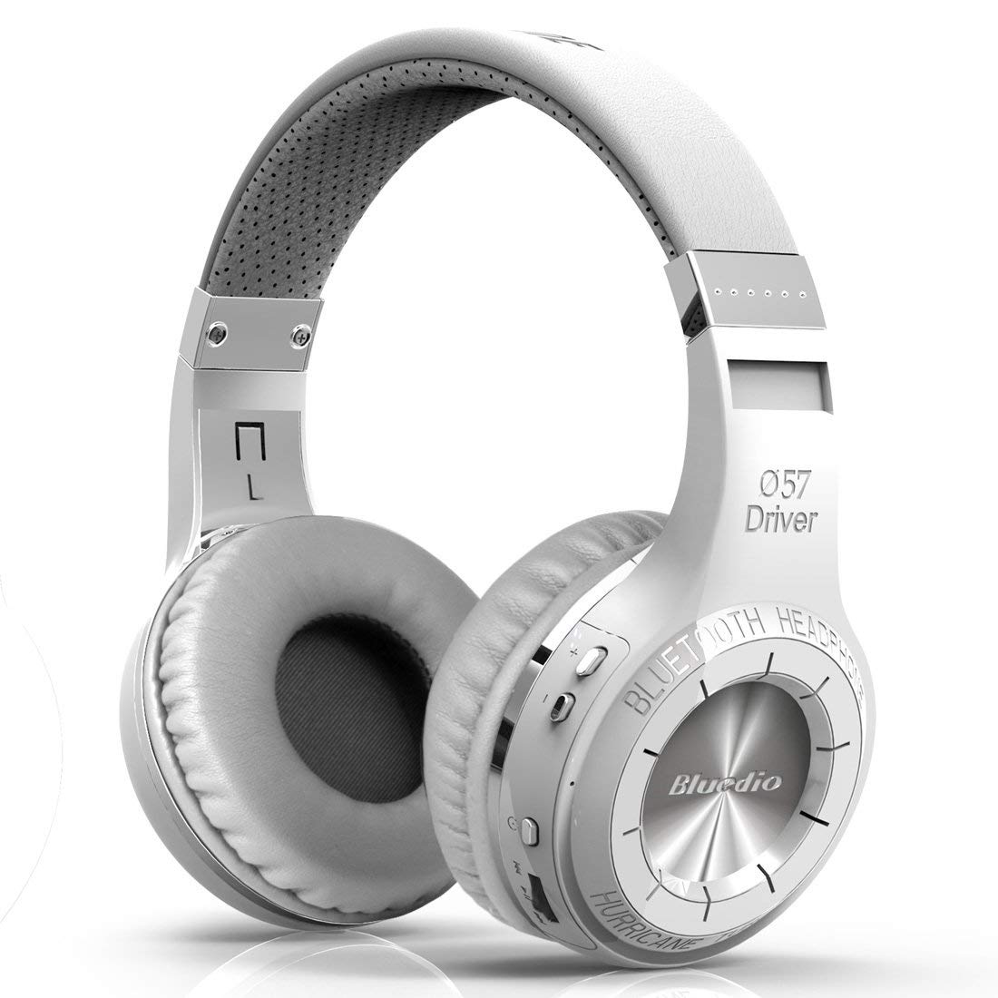 Bluedio HT-Turbine - Bluetooth 4.1 wireless stereo headphones in white with noise cancellation and comfortable design.
