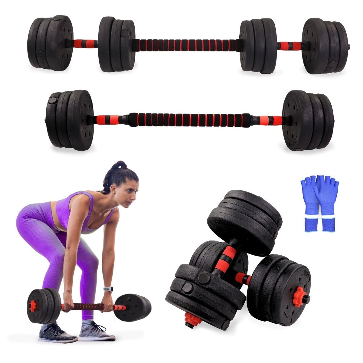 Regulējamu hantēļu komplekts Mobiclinic®, 2 in 1, 20-30 kg, ar hantelēm un polsterētu pagarinājuma stieni, neslīdošiem uzgriežņiem, izturīgs tērauds, mājas treniņiem