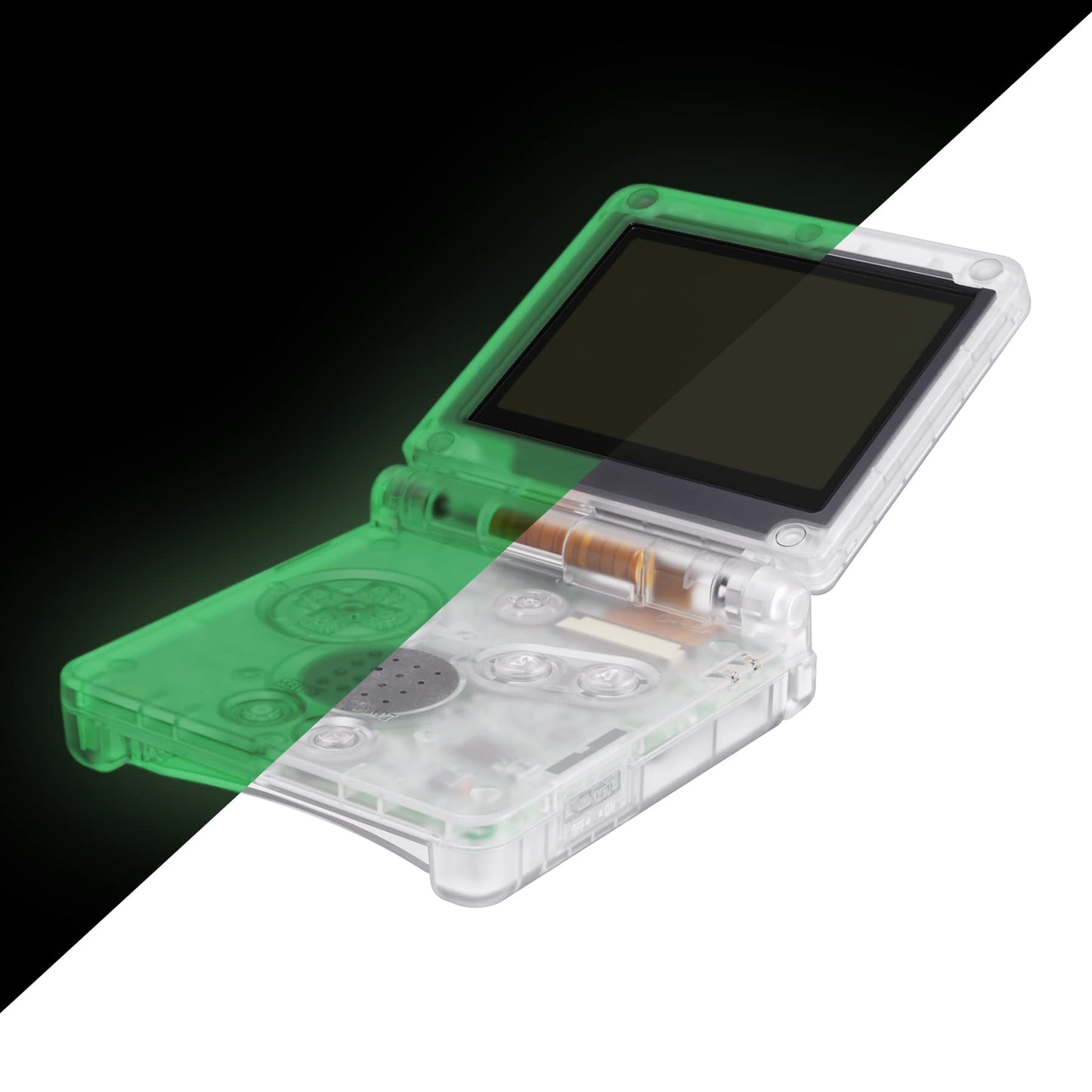 eXtremeRate pilns korpuss Nintendo Gameboy Advance SP, IPS Ready uzlabots vāciņš un taustiņi, rezerves korpuss un pogas GBA SP konsolei IPS un Standard LCD (KONSOLE un PLATĪTE NAV IEKĻAUTA) - Glow in Dark Green