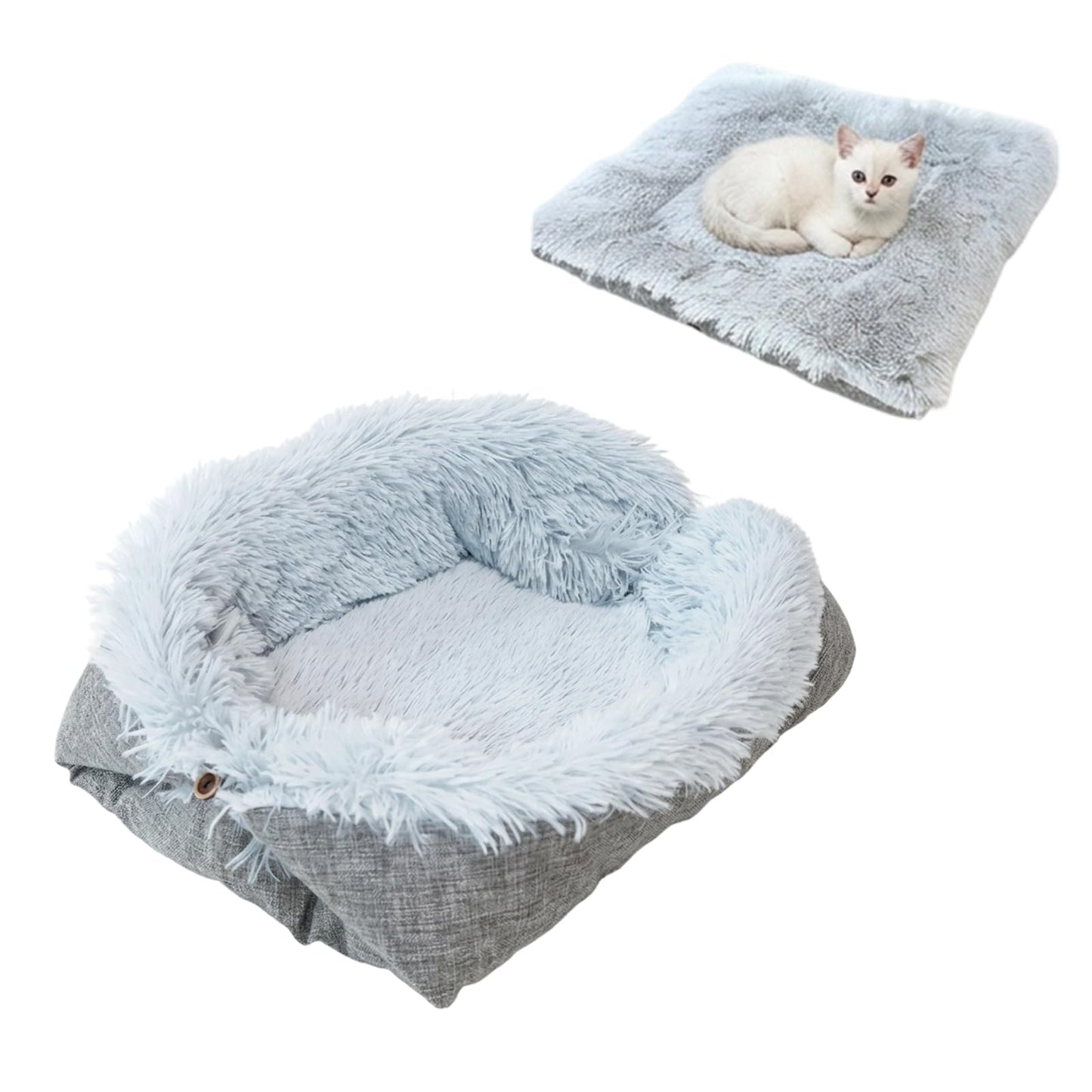 Katzenbett 2-in-1 NieYat, 60 x 50 cm, pūkains kaķu spilvens, kaķu grozs, mazgājams, ikdienas atpūtai, ceļošanai, salokāms
