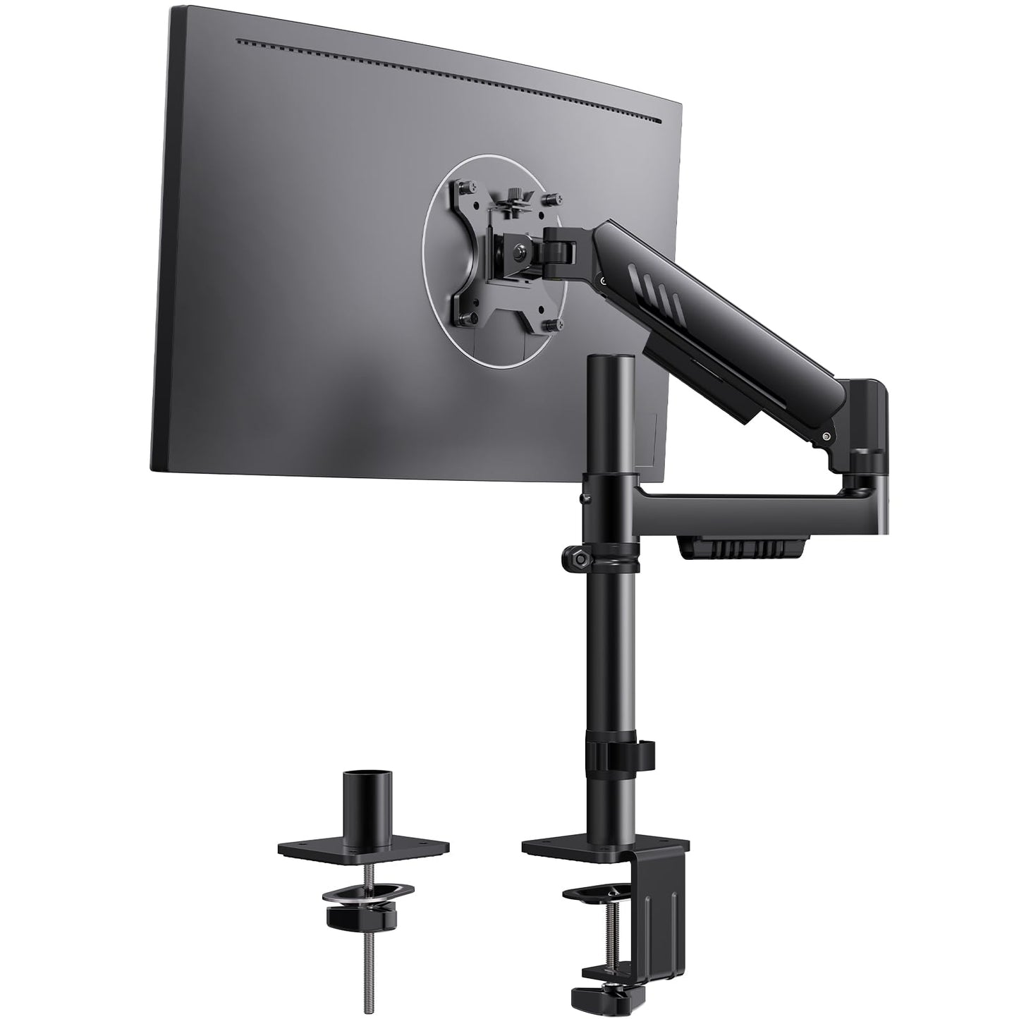 Monitora turētājs ErGear, regulējams monitoru sviras kronšteins, 13-34" ekrāns, līdz 9kg, paaugstināta stabilitāte ar iebūvētu C veida skavu, uzlabota kabeļu pārvaldība, VESA 75x75/100x100mm, melns Gaming