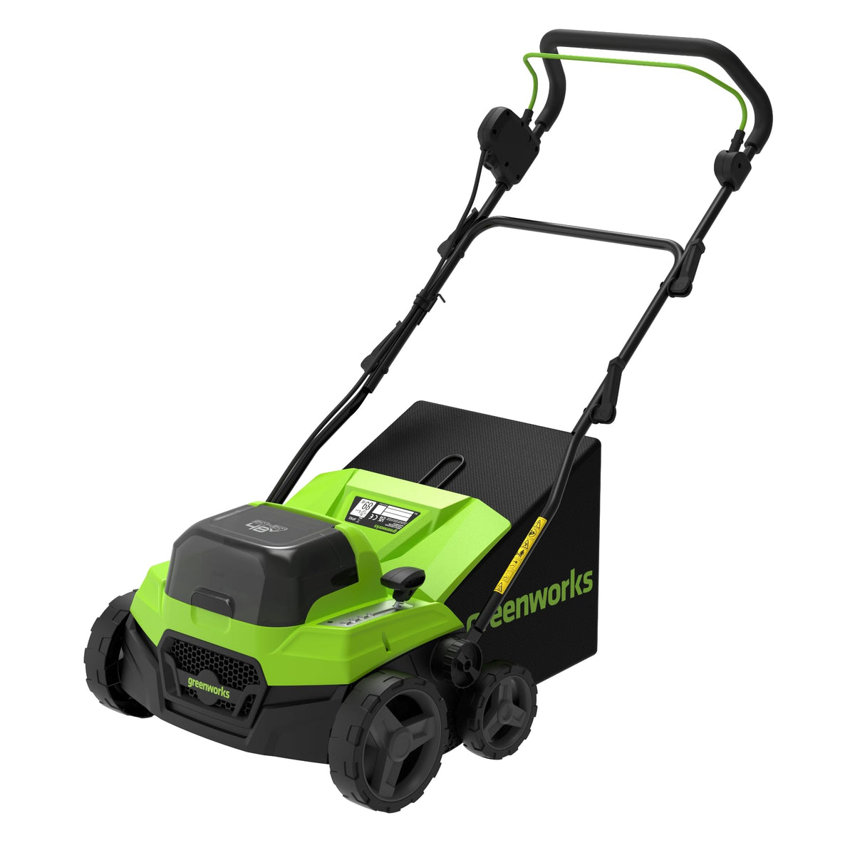 Akumulatora vertikutators un zāliena aerators 2-in-1 Greenworks 48V (24V x2) Brushless GD2X24SC38II, 38 cm, 5 līmeņi, 45L