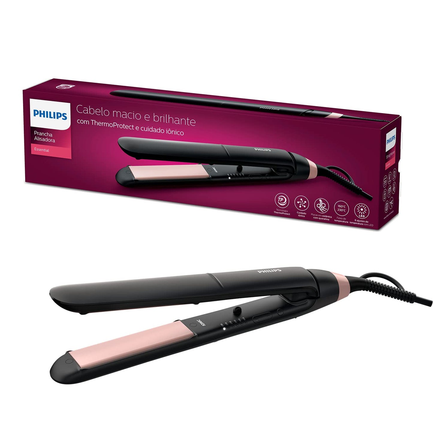 Philips ThermoProtect matu izlīdzinātājs - Mīksti, spīdīgi mati pateicoties jonizācijas funkcijai, ThermoProtect tehnoloģijai (modelis BHS378/00)