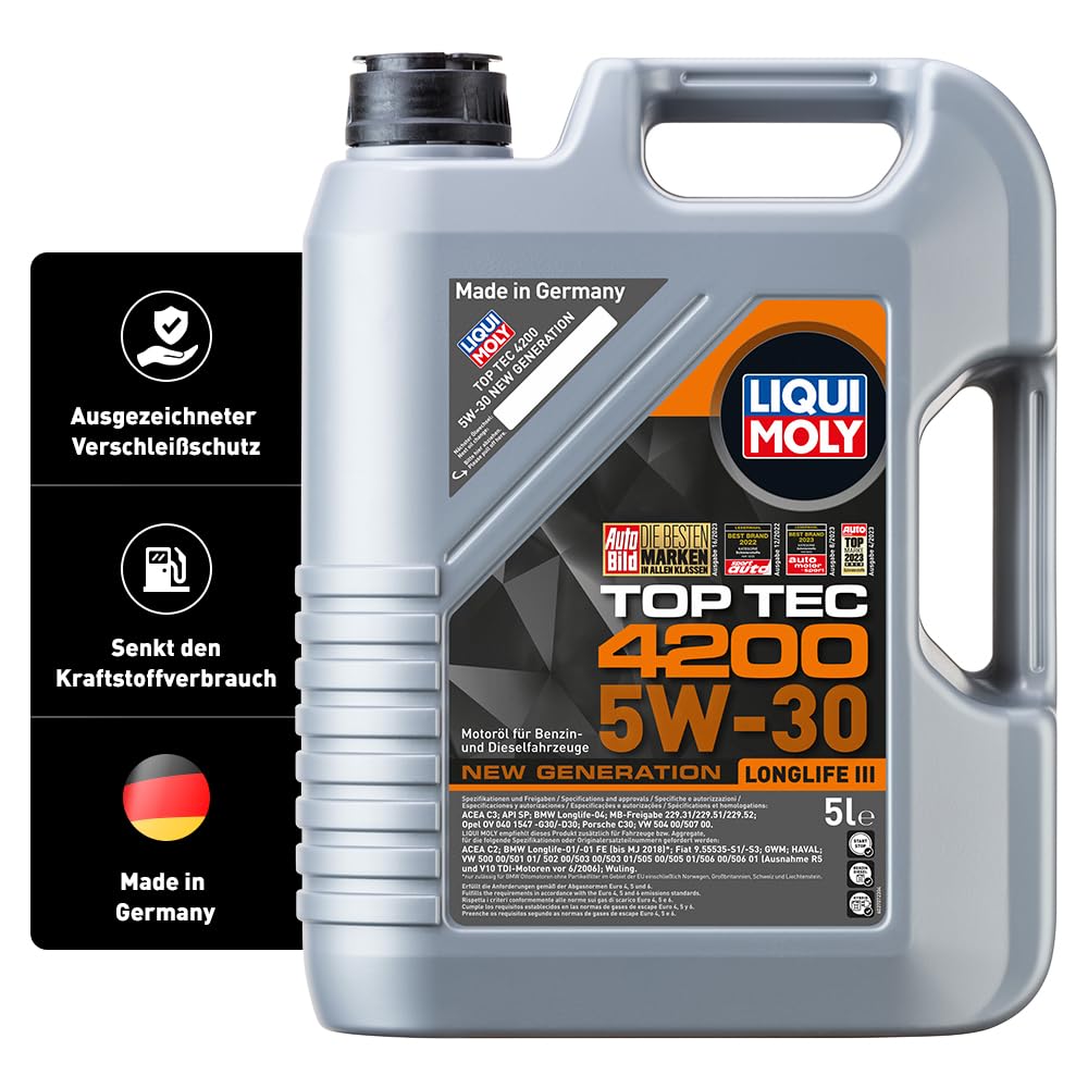 Motoreļļa LIQUI MOLY Top Tec 4200 5W-30 New Generation, 5 L, sintētiskā tehnoloģija, Art.-Nr.: 3707
