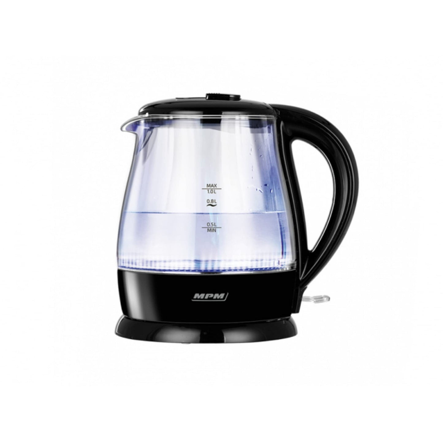 MPM MCZ-99 Elektriskā stikla tējkanna - 1L, bezvadu 360°, iekšējais apgaismojums, automātiska izslēgšanās, 1630W