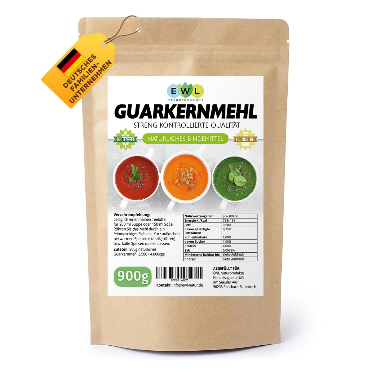 Guāra sveķi EWL 900g | Sabiezinātājs E412 | saldējumam | tīri | Guar Gum