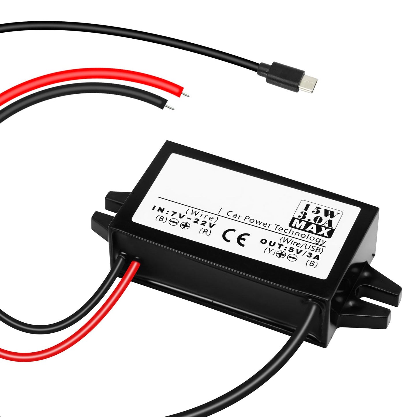 Sprieguma pārveidotājs QIQIAZI DC 12V uz 5V 3A, DC-DC pazeminošais pārveidotājs ar USB-C, ūdensizturīgs Step-Down barošanas modulis, Buck Converter saderīgs ar Raspberry Pi 4, mobilo tālruni, auto