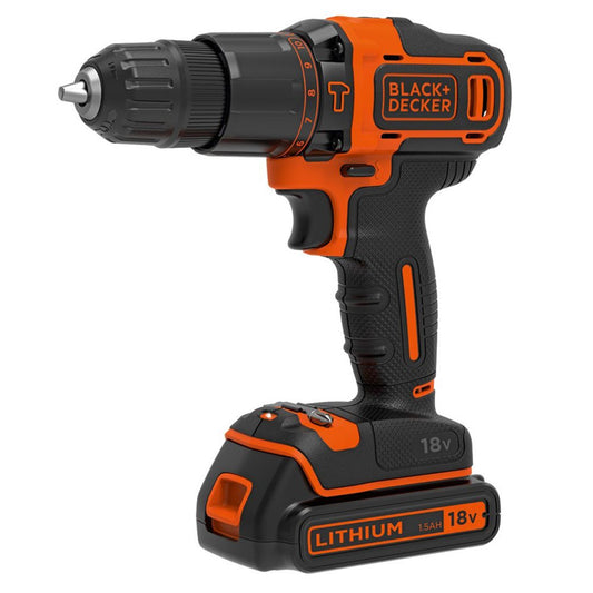 Black + Decker akumulatora skrūvgriezis, 18 V, melns - bezvadu, jaudīgs, kompakts dizains, ideāls mājas remontiem.