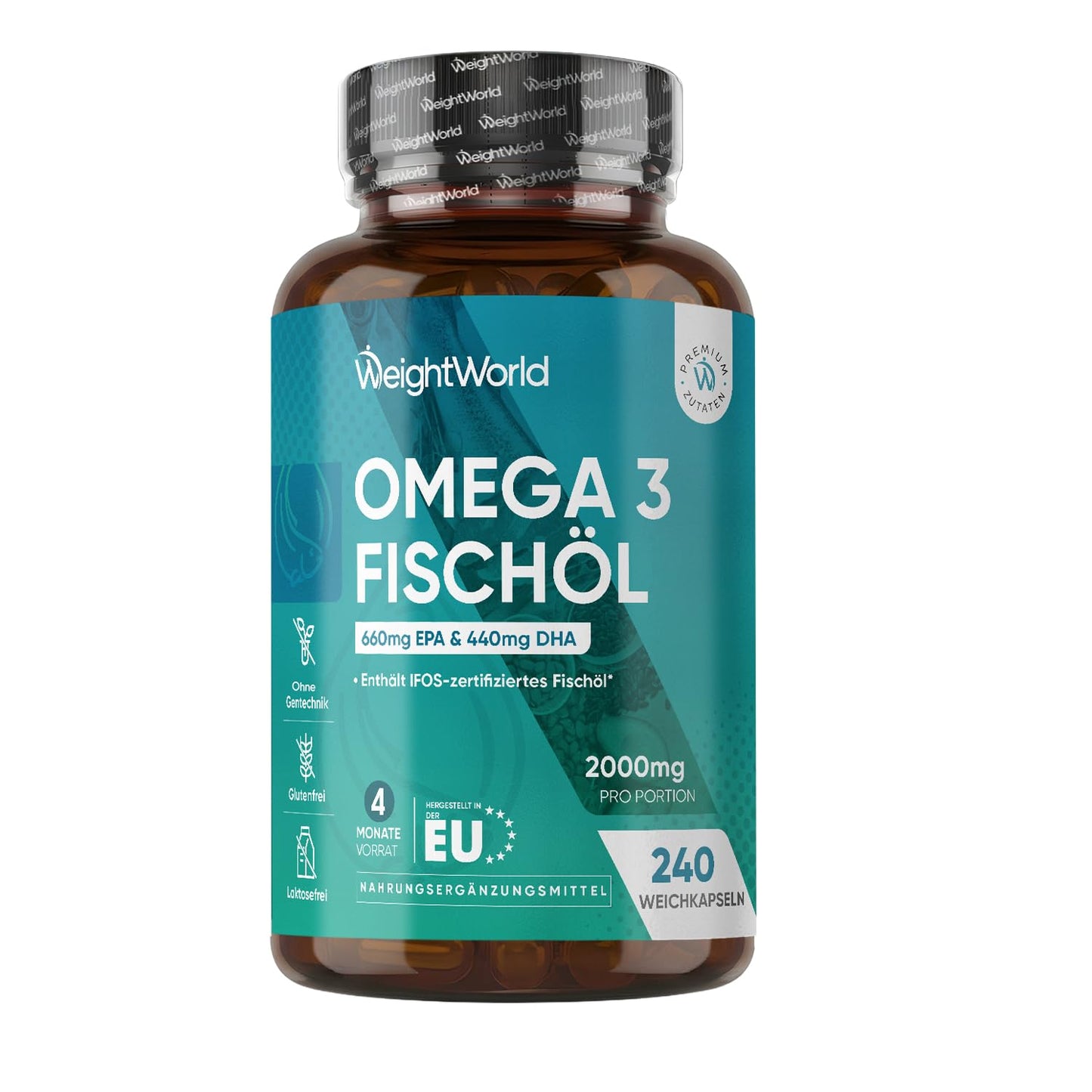 Omega-3 kapsulas WeightWorld, 2000mg zivju eļļa, 660mg EPA un 440mg DHA