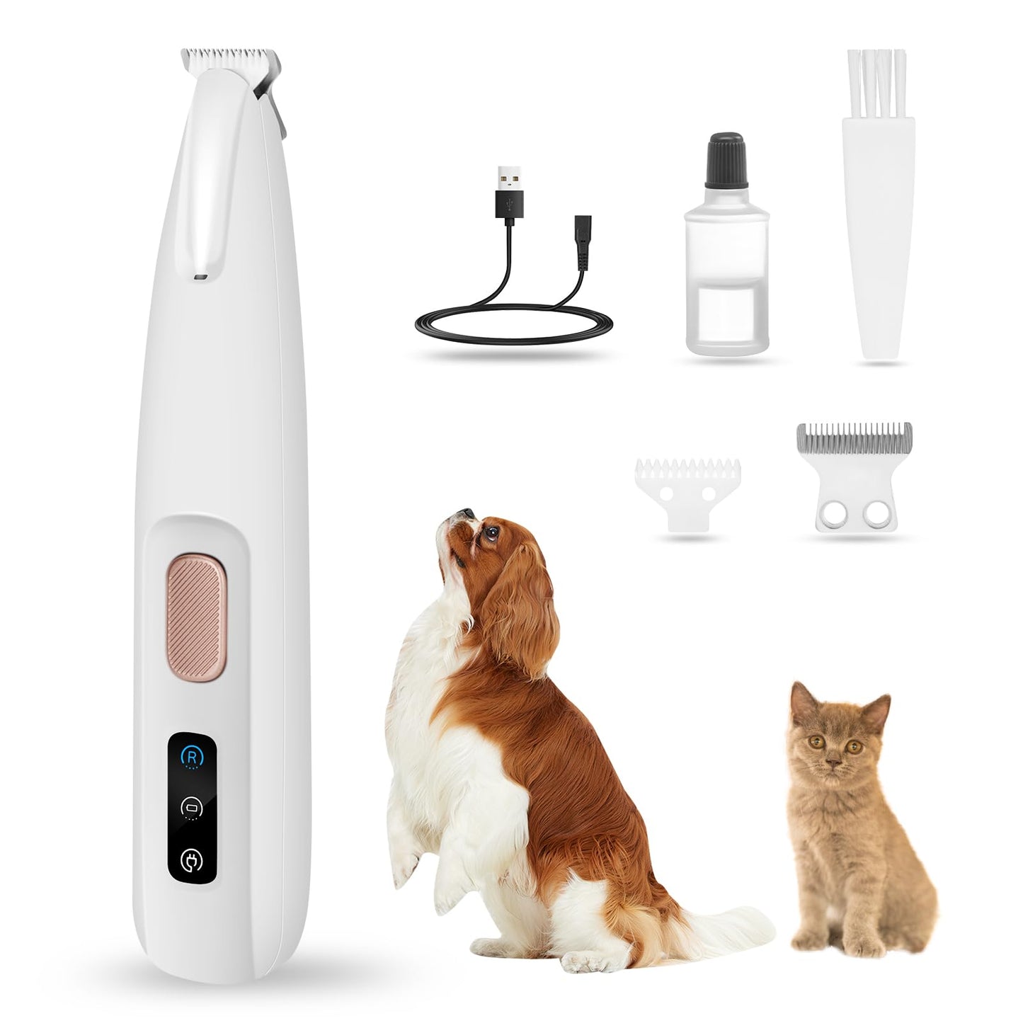 PawTrim Pro, īpaši kluss/uzlādējams ķepu trimmeris, mājdzīvniekiem ar LED gaismu, ūdensizturīgs, bezvadu mājdzīvnieku skuveklis, suņu šķērveida mašīna, profesionāls suņu trimmeris suņu un kaķu ķepām, acīm