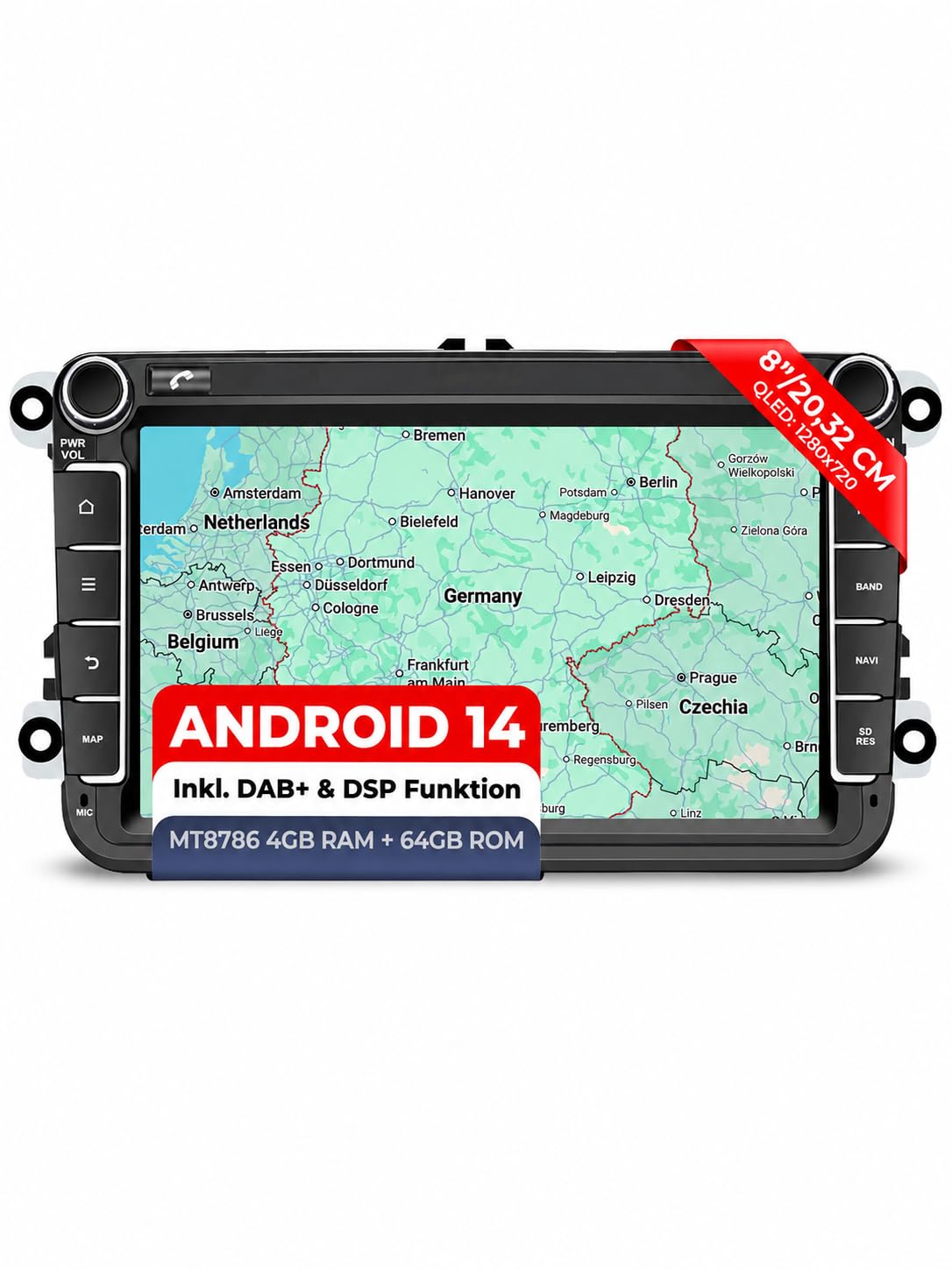 M.I.C. V8-S Android 14 auto multimediju sistēma VW/Skoda/Seat RNS/RCD Golf5/6, navigācija, Wireless Apple CarPlay, Android Auto