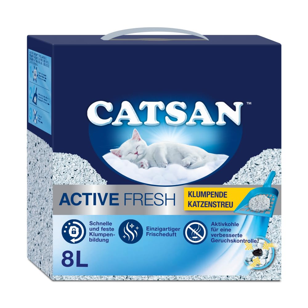 Kaķu smiltis CATSAN Active Fresh ar aktivēto ogli, no dabīga māla, efektīva smaku un mitruma saistīšana, 1 x 8 Liter