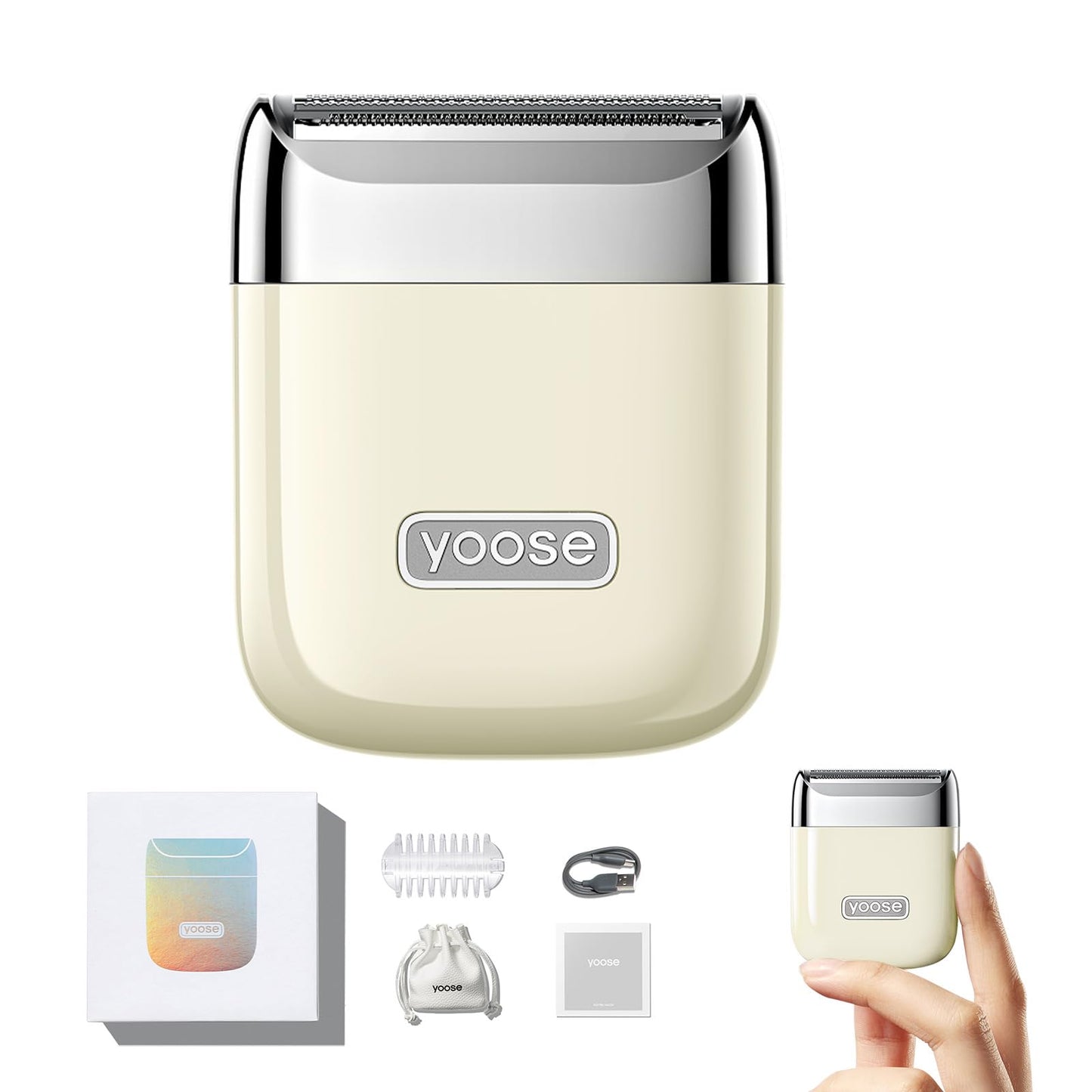 Sieviešu elektriskais skuveklis Yoose Mini, intīmais skuveklis ar akumulatoru bikini zonai, padusēm, rokām un kājām, IPX7 ūdensizturīgs, uzlādējams ar USB C, bēšs