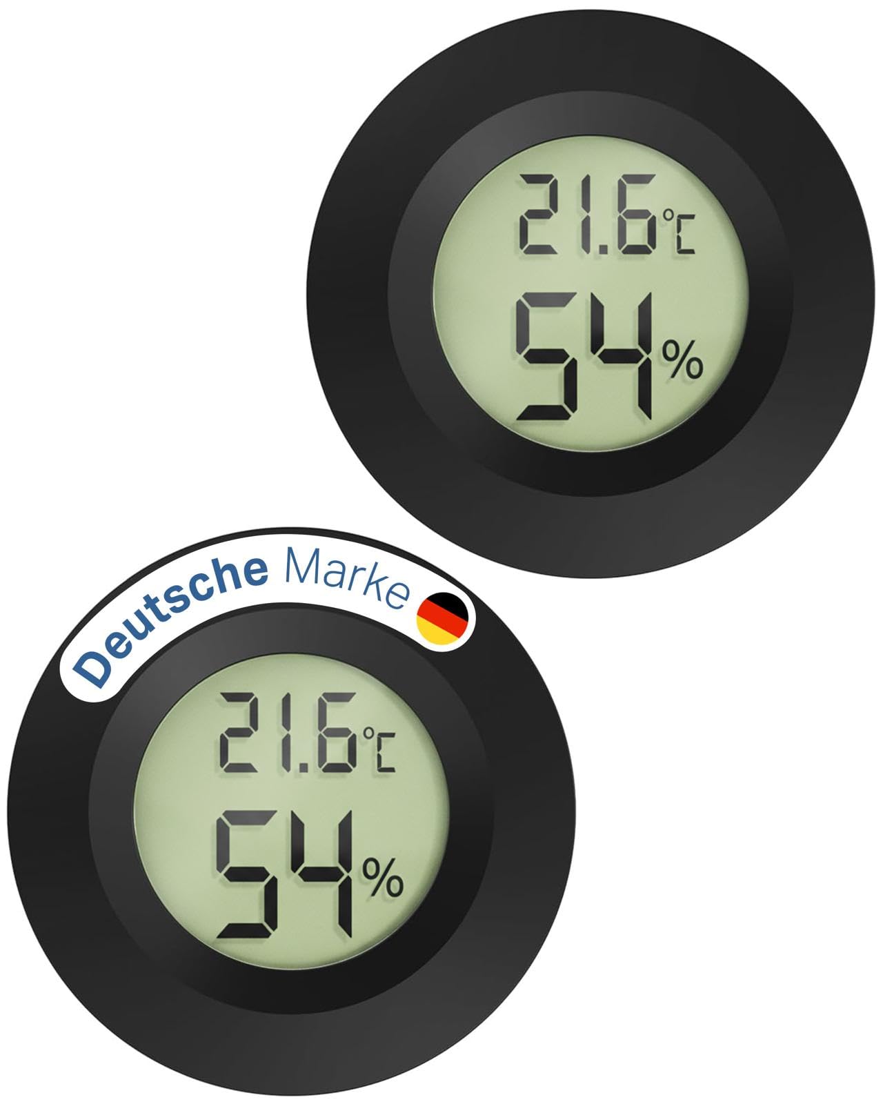 MAVORI® digitālais mini termometrs higrometrs 2 gab. komplekts apaļš - gaisa mitruma mērītājs un telpas termometrs ar iestiprināšanas skavām, C/F un on/off funkciju - iekštelpām, reptiļiem, filamentam, audzēšanai