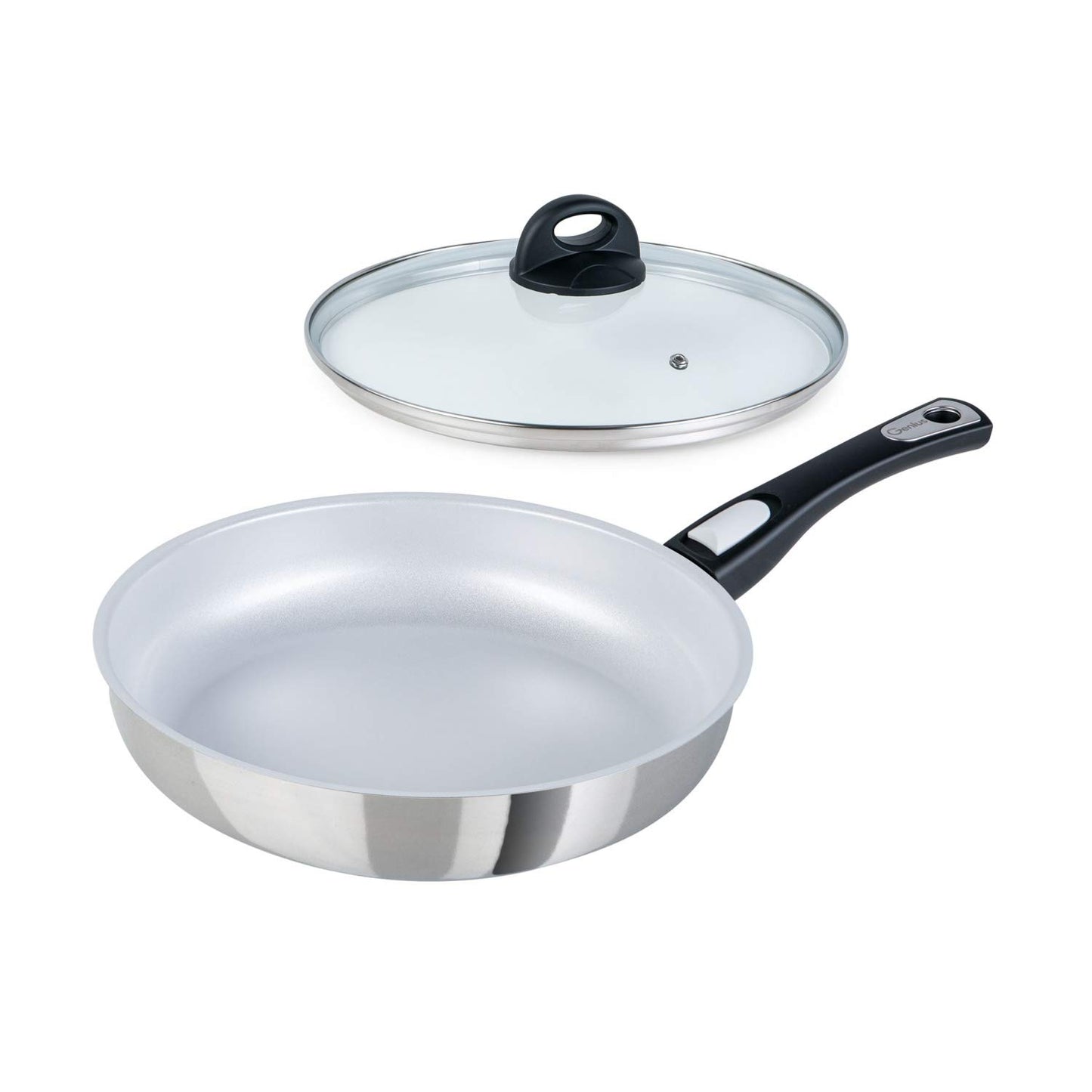 Genius Cerafit Steel 28cm panna - keramikas nelīpošs pārklājums, stikla vāks, noņemams rokturis, piemērota visiem plīts veidiem