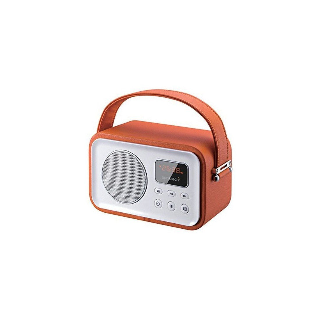 Sunstech RPBT450OR – Pārnēsājamā radio digitālā FM, skaļrunis, Bluetooth, mikrofons, FM, USB, SD, AUX ieeja, 2,5 W RMS, oranža