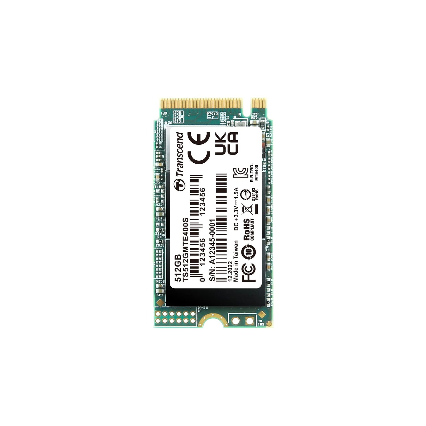 Transcend MTE400S 512GB NVMe SSD - PCIe Gen3 x4, M.2 2242, 3D TLC NAND for high-speed storage performance.