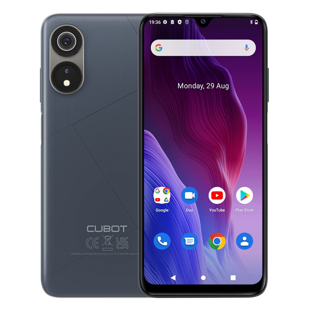 CUBOT P60 - 6.5" HD+ smartphone, 6GB RAM, 128GB storage, 20MP camera, 5000mAh battery, Android 12, black color