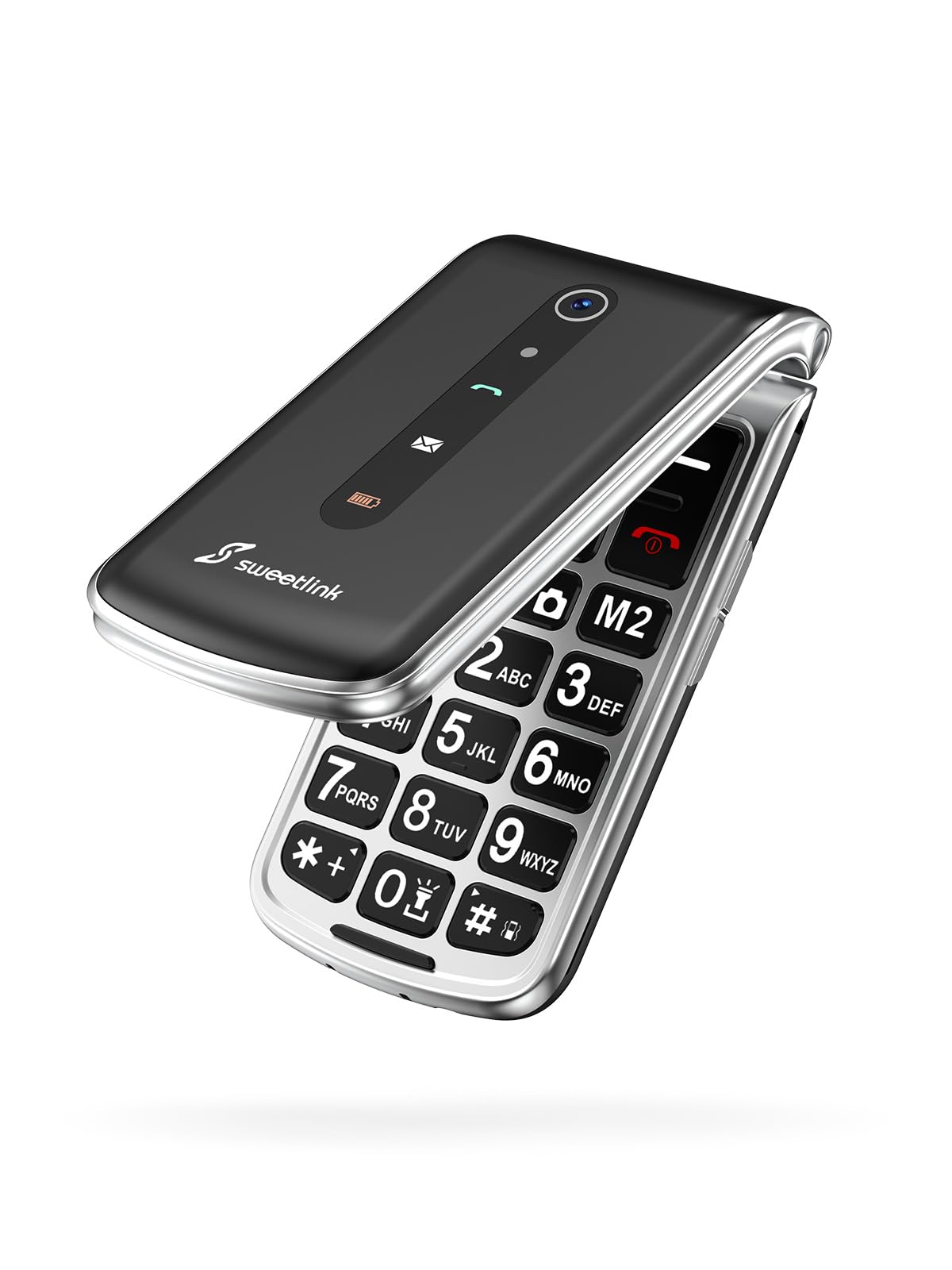 Senioru telefons SweetLink F1 bez līguma — salokāms mobilais tālrunis ar lielām pogām, 1000 mAh akumulators, FM radio, Dual SIM, 5 SOS ārkārtas izsaukuma pogas