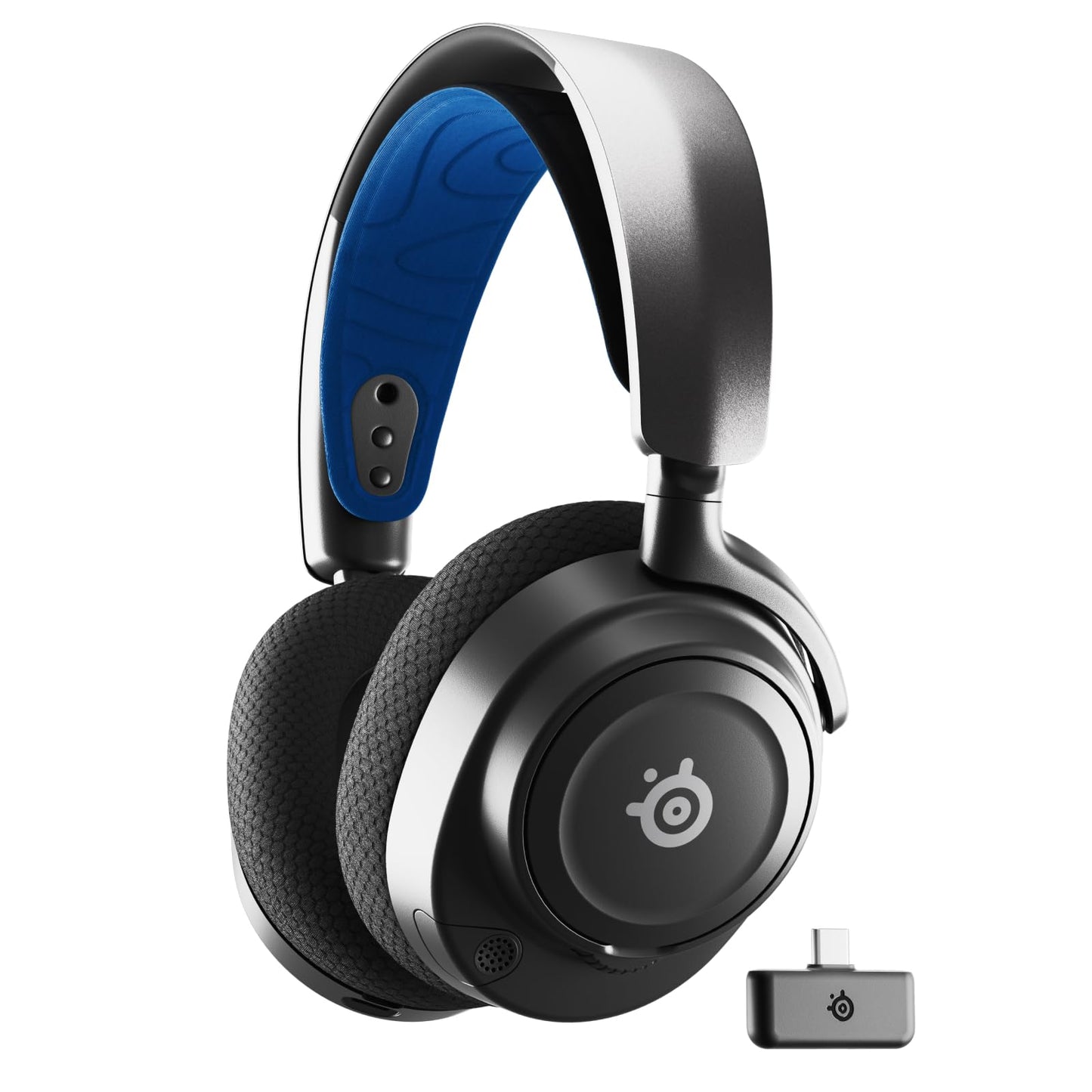 Gaminga austiņas SteelSeries Arctis Nova 7P Wireless Multi-Plattform PS5, PC, ar magnētiskiem neodīma draiveriem, 2,4 GHz + Bluetooth, 38 stundu akumulatoru, ClearCast Gen 2 AI mikrofonu