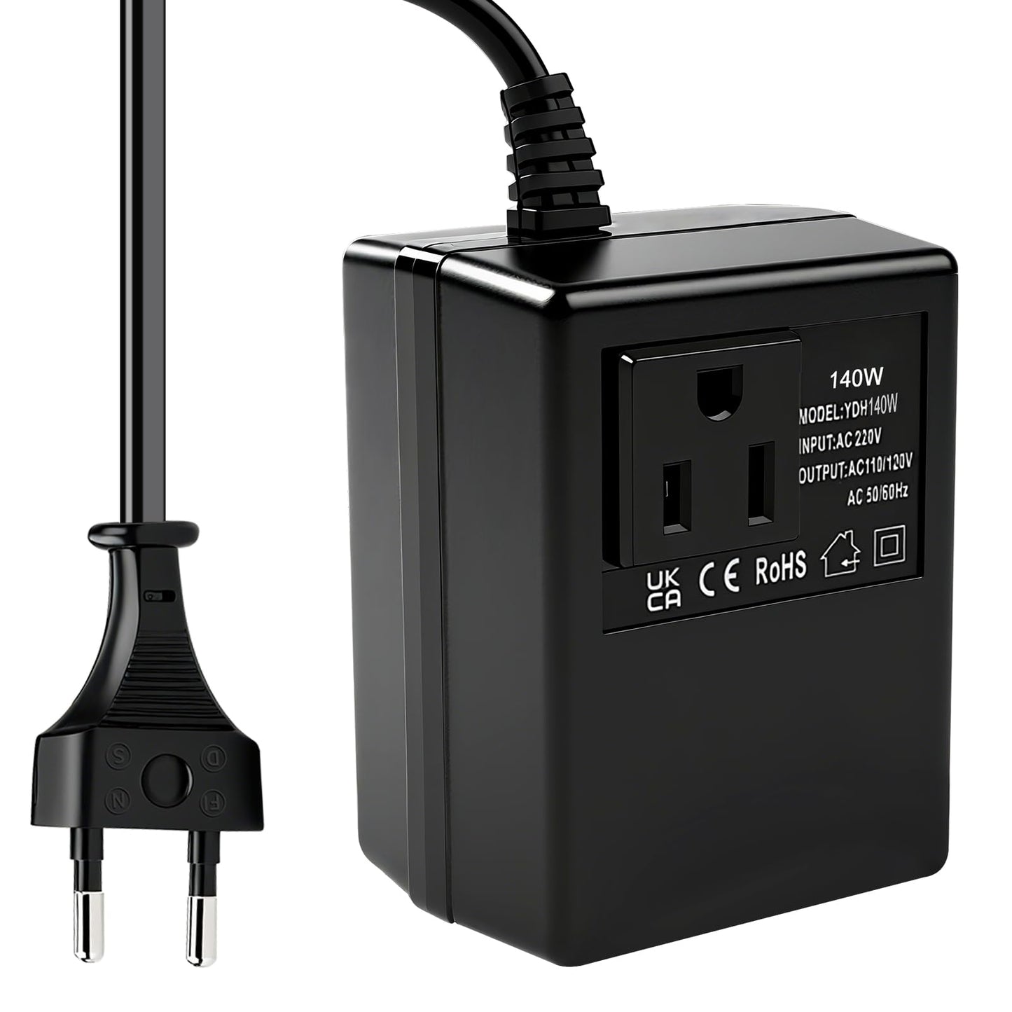 Sprieguma pārveidotājs transformators 220V uz 110V 140W, pazeminošs barošanas adapteris, ceļojumu sprieguma adapteris, EU uz US sprieguma pārveidotājs ar EU spraudni