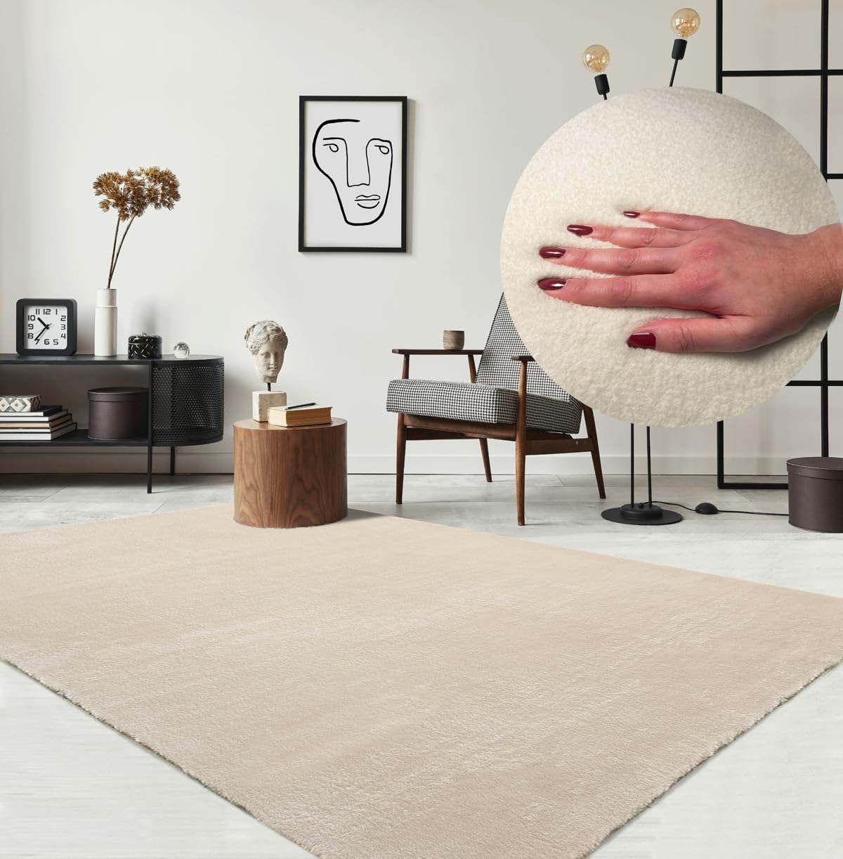 the carpet Relax paklājs ar īsu pūku, neslīdoša apakšpuse, mazgājams līdz 30 grad, Super Soft, kažokādas efekts, Beige, 200 x 280 cm