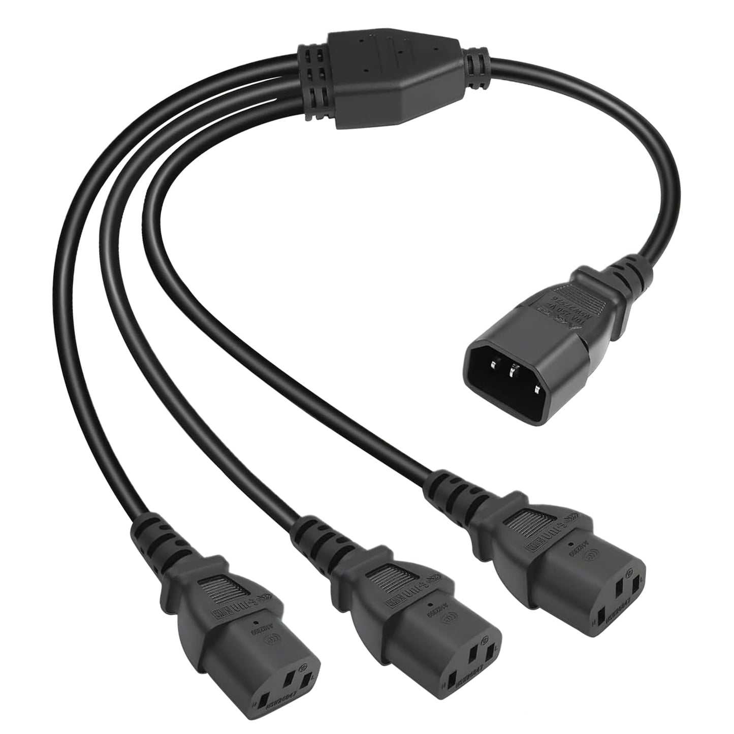 IEC C14 uz 3 x C13 barošanas sadalīšanas kabelis, 30 cm, melns, 10 A 250 V