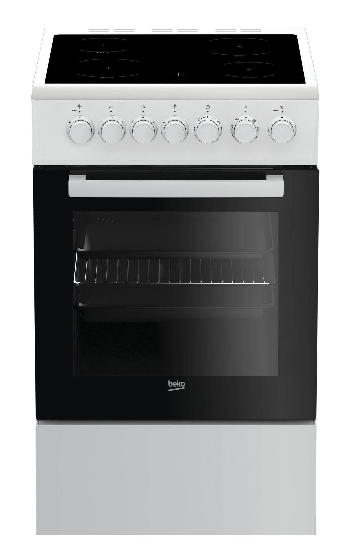 Beko FSM57100GW b100 elektriskā plīts ar stikla keramikas virsmu, brīvi stāvoša, 50 cm stāvoša plīts, 55 litru tilpums, taimeris, viegli kopjama emaljēšana, noņemama cepeškrāsns durvis, melna