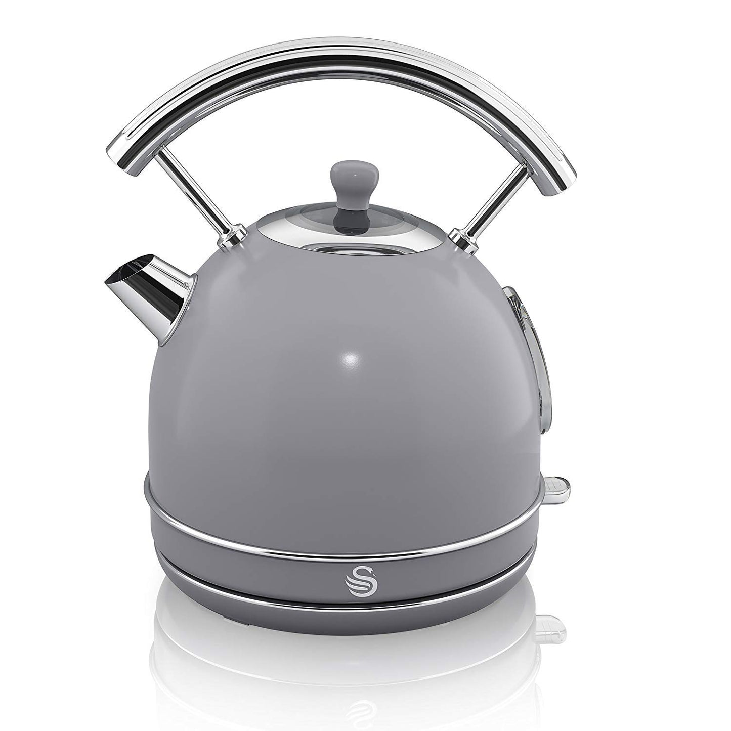 Swan Retro SK14630GRN - 1.8L vintage electric kettle, automatic shut-off, cordless, BPA-free stainless steel, 3000W, grey.