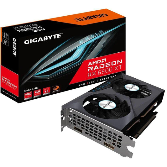 Gigabaits VGA GBT RX6500XT 4GB Egale - High-performance graphics card, 4GB memory, sleek black design.