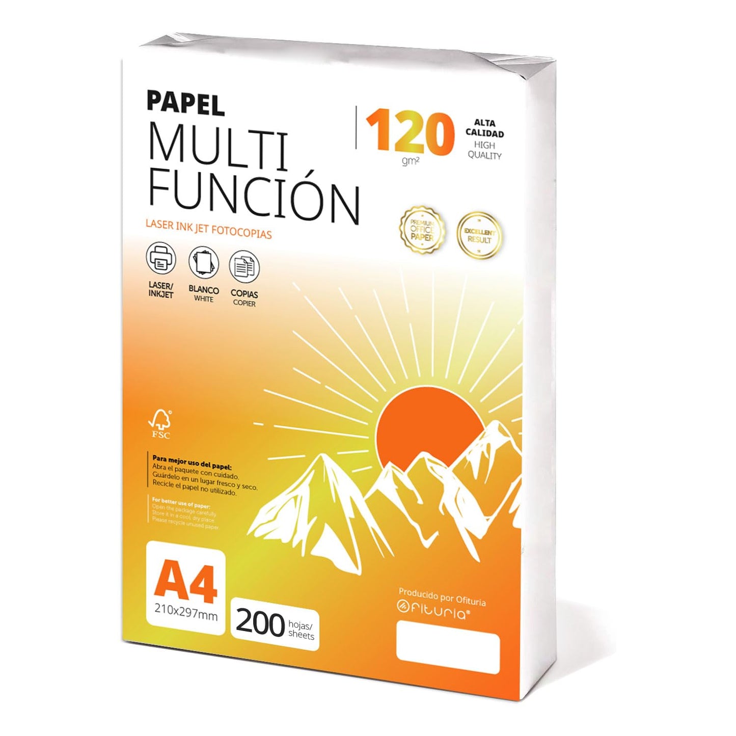 Ofituria kopējamais papīrs - DIN A4, 120 g/m2, 200 loksnes, daudzfunkcionāls lāzer- un tintes printeriem.