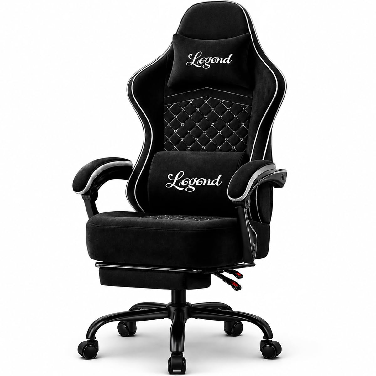 Shadcoler gaming krēsls, gamer krēsls, Tech audums, augsta blīvuma putas, kabatu atsperes, 150 kg, ar kustīgām roku balstiem, regulējama atzveltne (90-135°), kāju balsts, melns