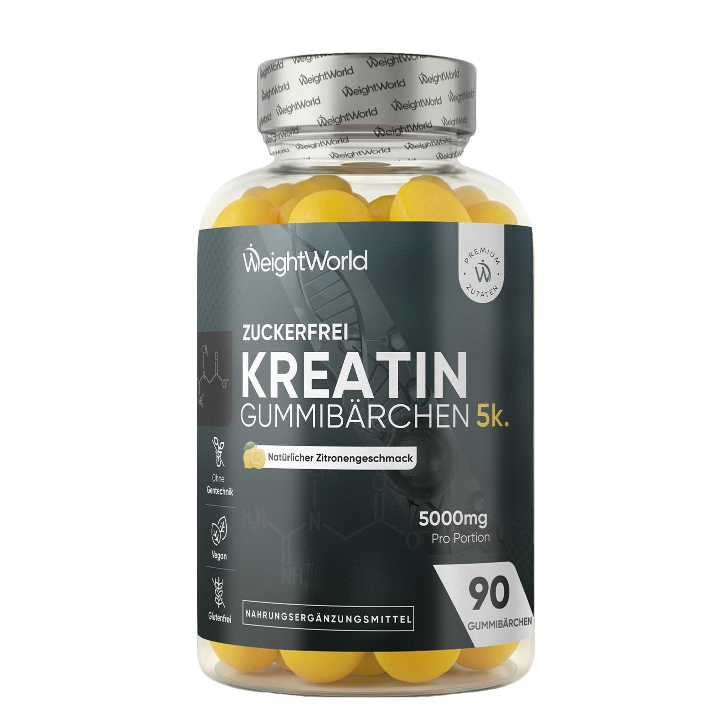 Kreatīns monohidrāts gumijās WeightWorld - 5000 mg vienā porcijā, citronu garša, 90 gab.
