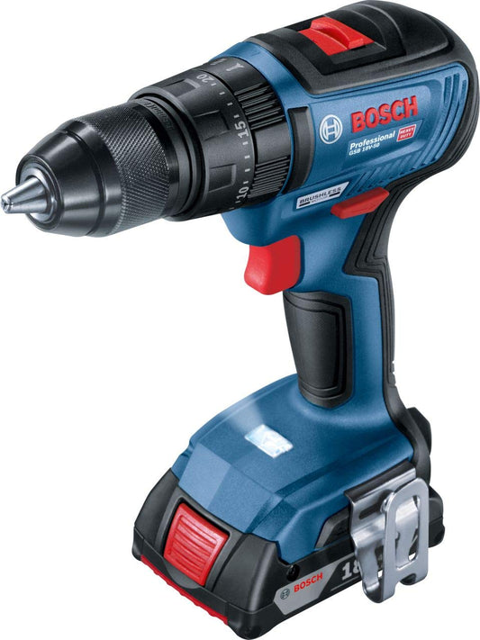 Bosch Professional 18V triecienurbjmašīna GSB 18V-50 - 2 GBA 18V 2.0Ah akumulatori, GAL 18V-20 lādētājs, L-Case koferis