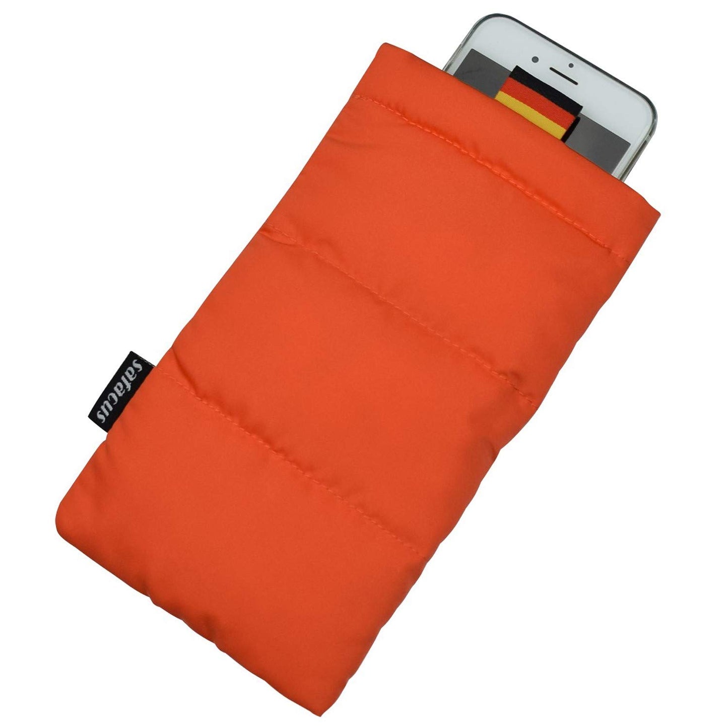 Telefona maciņš SAFACUS Thermo universāls dūnu pufs, silts telefona apvalks iPhone 16 Plus 17 Pro Max, Samsung Galaxy, Orange