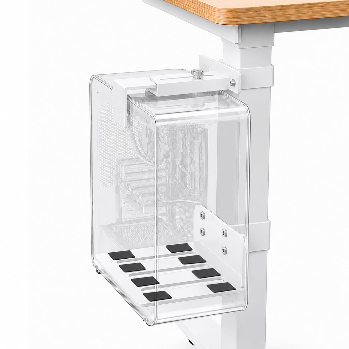 PC turētājs zem rakstāmgalda, regulējams CPU turētājs ar sienas stiprinājumu bez urbšanas, paredzēts augstumā regulējamiem galdiem, līdz 18 kg (40 lbs) (65×45 mm (L×P))