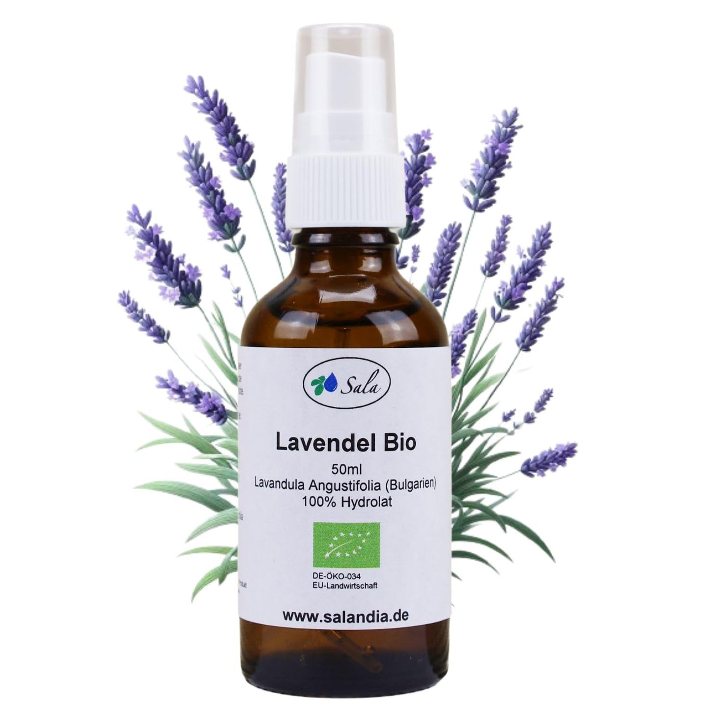 Lavandas hidrolāts Sala Lavendelwasser, lavandas sprejs bez alkohola, BIO, lietošanai uzturā, 50 ml ar izsmidzinātāju