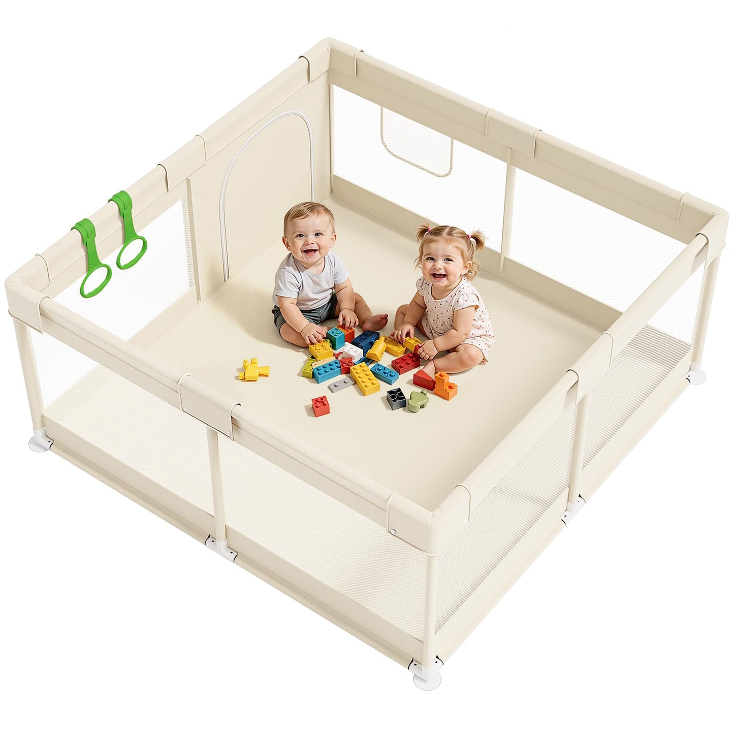 Bērnu manēža Julrrimg Beige 120x120 cm – neliela manēža mazuļiem, bērniem un maziem bērniem, elpojošs tīkls lietošanai mājās
