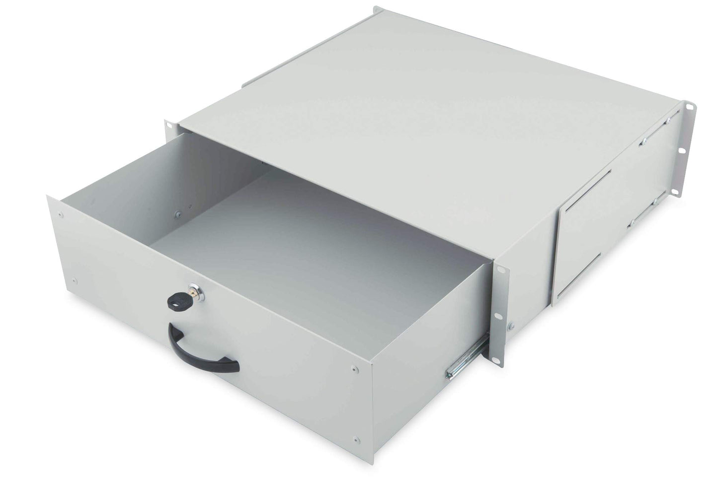 DIGITUS 19" 3U server cabinet - front and rear mounting, adjustable depth, document shelf, keyboard tray, lockable, gray