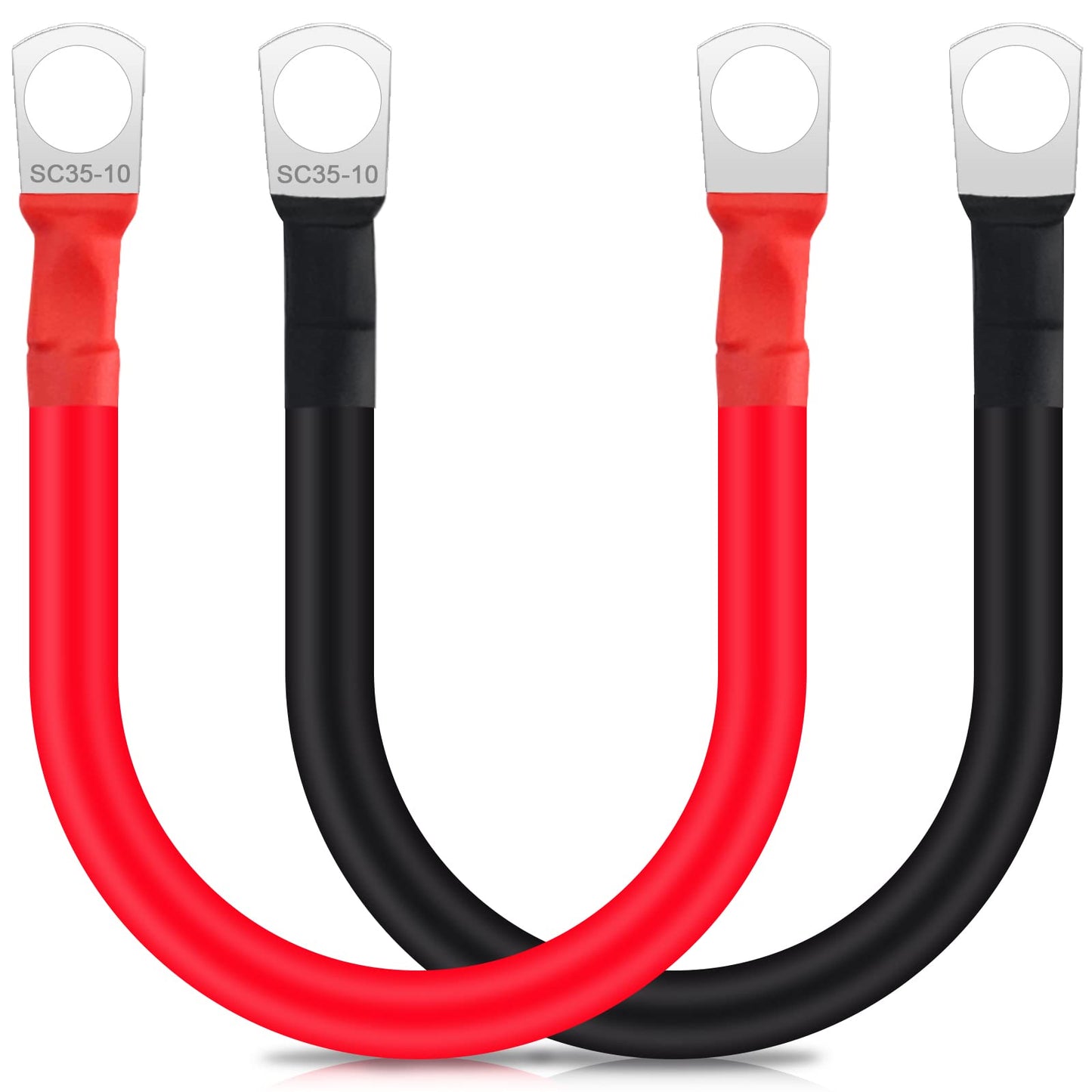 JatilEr 2 gab. akumulatora kabelis 30cm, 35mm²/2AWG 12V akumulatora pieslēguma kabelis ar M10 gredzenveida spailēm, auto starta kabelis no vara, masas kabelis auto, kravas auto, motociklam, saules enerģijai