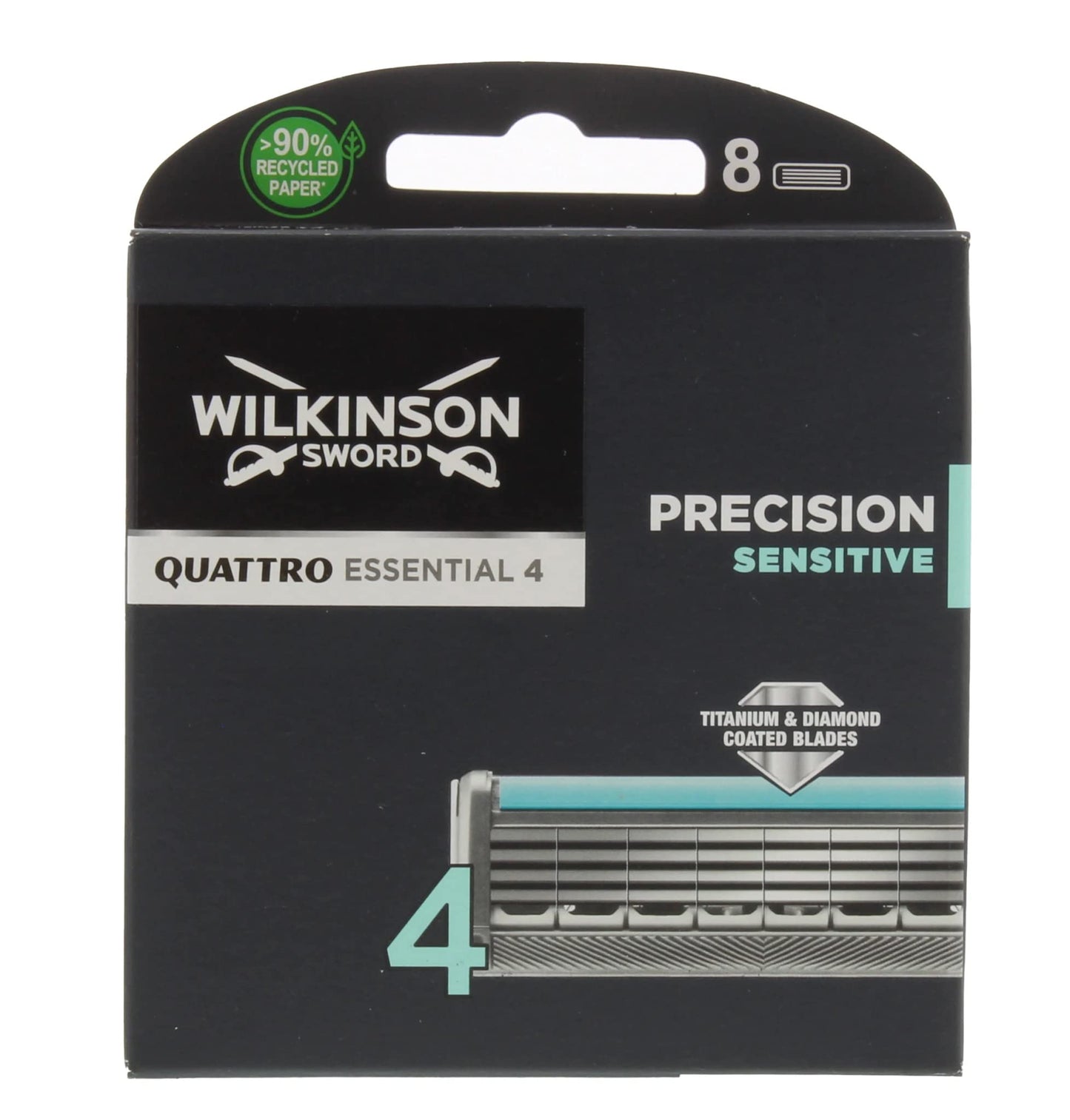 Skūšanās asmeņi Wilkinson Sword Quattro Titanium Sensitive, 8 rezerves kasetes, titāna pārklājums