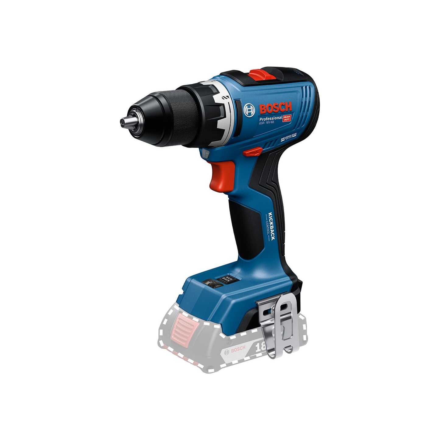 Bosch Professional 18V akumulatora urbjmašīna GSR 18V-65 - bezsuku motors, galvas garums 166 mm, jaudīga un kompakta.