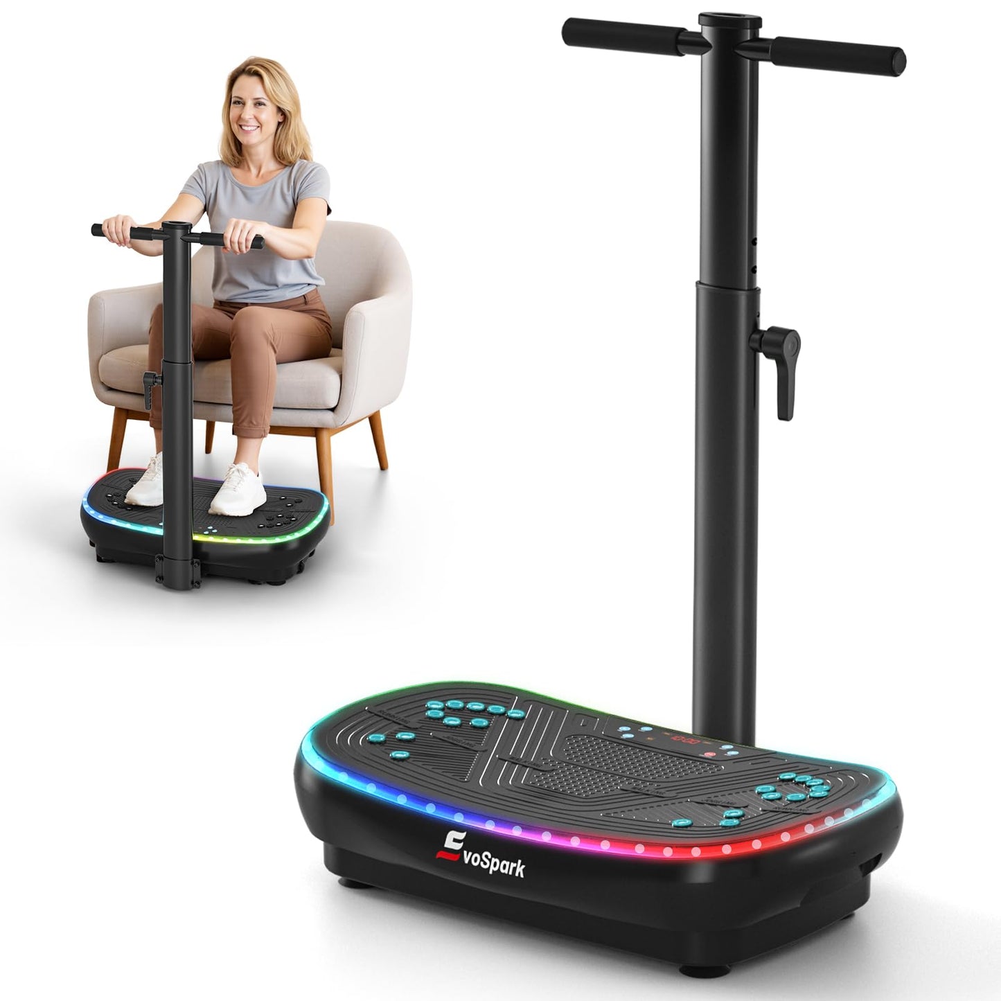 4D PRO 7-in-1 vibrācijas platforma, 2025. gada labākais modelis ar 900W trīskāršu motoru sistēmu, visa ķermeņa treniņiem, 9 LED gaismām un 550 LBS slodzi